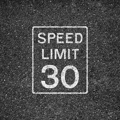 Speed Limit 30 Sign on the Asphalt