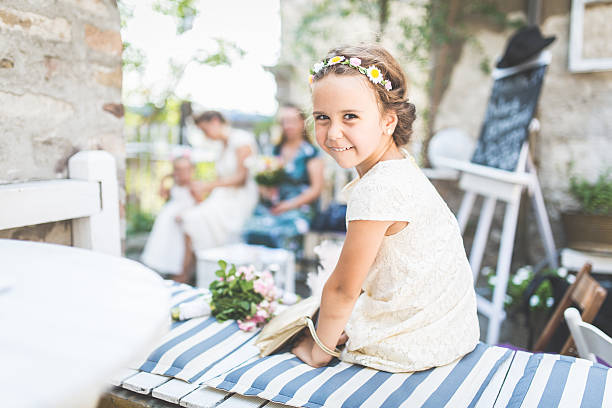 Flower girl Adorable girl on wedding party flower girl stock pictures, royalty-free photos & images