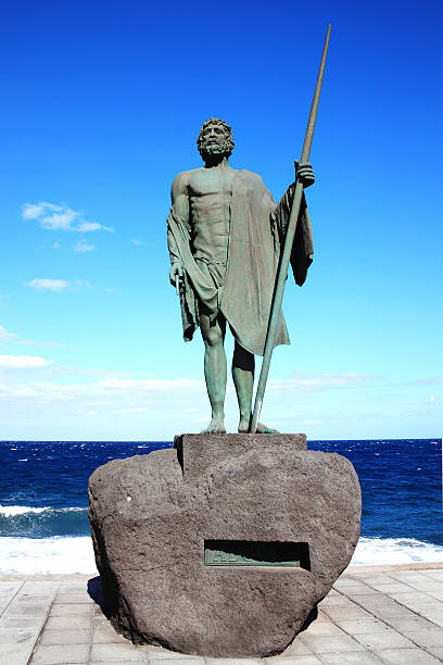 Statue of a Guanches chief Ajona at Candelaria, Tenerife, Canary Islands, Spain, who were the original aboriginal Berber inhabitants of the volcanic island