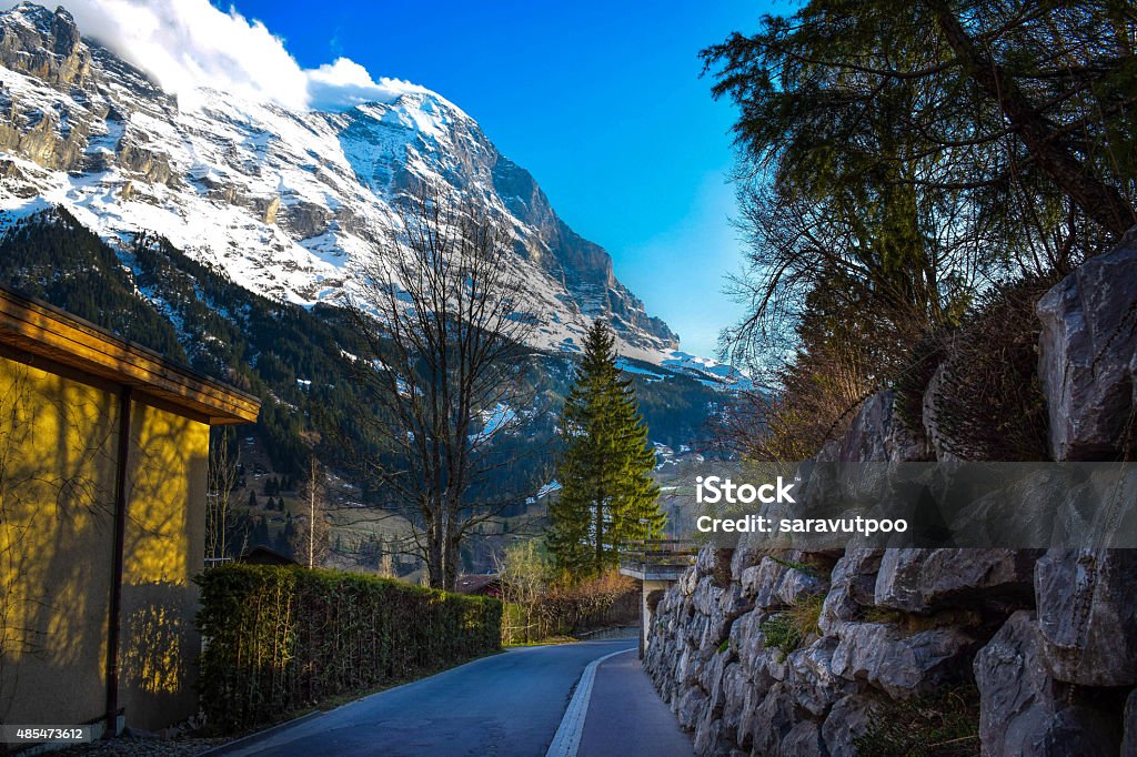 road to base mountain road to base mountain at Grindelwald, Switzerland 2015 Stock Photo