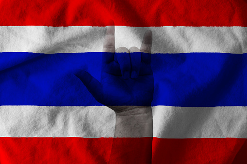love hand symbolic on flag of Thailand