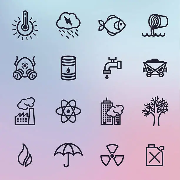 Vector illustration of Pollution Line Icons