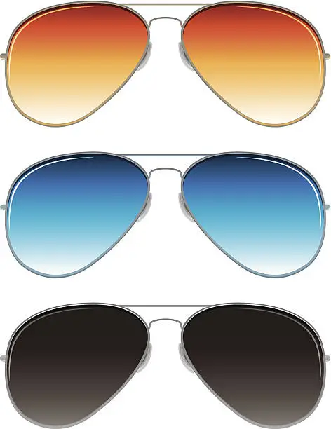 Vector illustration of aviator sunglasses with orange, blue, and dark grey lenses