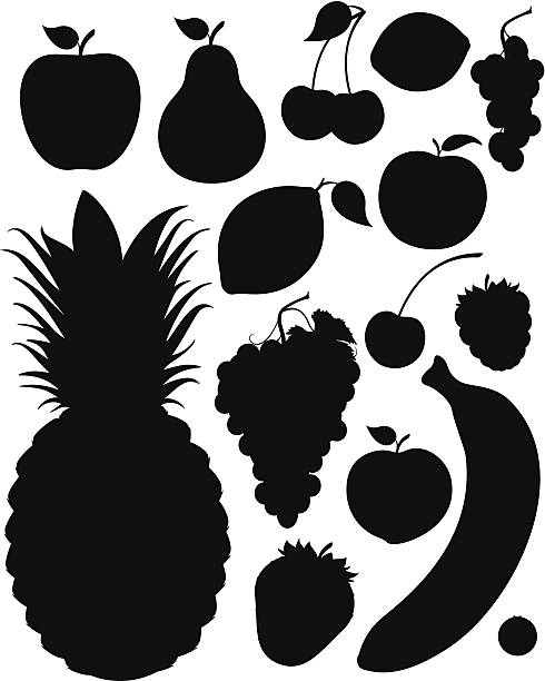 ilustrações de stock, clip art, desenhos animados e ícones de silhuetas de frutas - strawberry portion fruit ripe