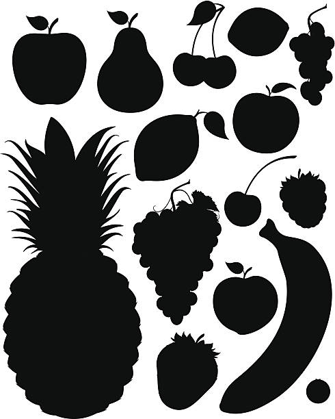 фрукты силуэты - vector pear peach fruit stock illustrations