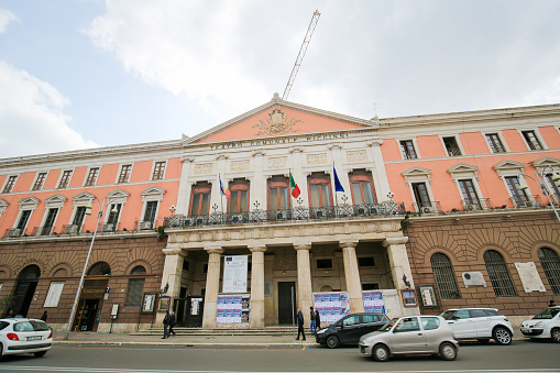 Bari, Italy - March 16, 2015: Unidentified people near the Teatro Comunale Piccinni in Bari, Puglia, Italy