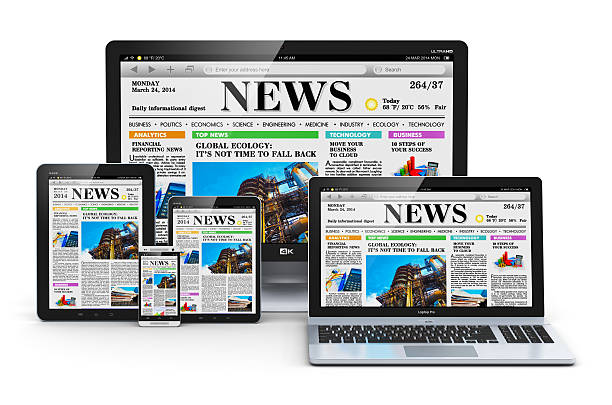 nowoczesny komputer na urządzeniach - newspaper the media digital tablet digitally generated image zdjęcia i obrazy z banku zdjęć