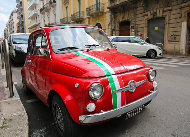 Retro car on background of Colosseum in Rome Italy