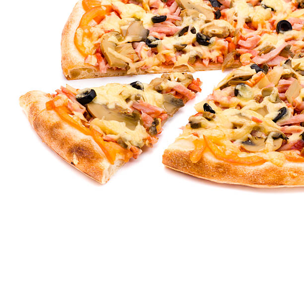 istock Pizza with cheese and ham isolated on white 485480720