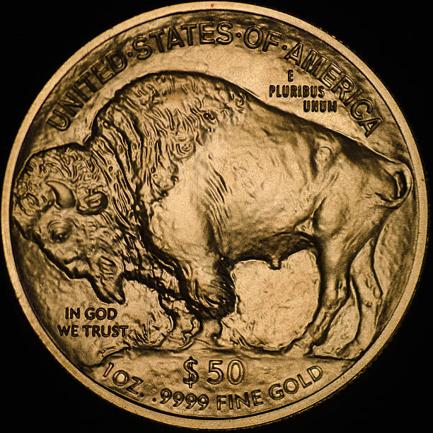 United States Buffalo Gold Coin (Reverse) The American Buffalo, aka gold buffalo, is 22k & features a indian head on the front & buffalo on the referse of the coin. chuck norris goldco stock pictures, royalty-free photos & images