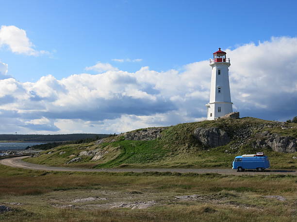 Lighthouse in Nova Scotia with VW bus