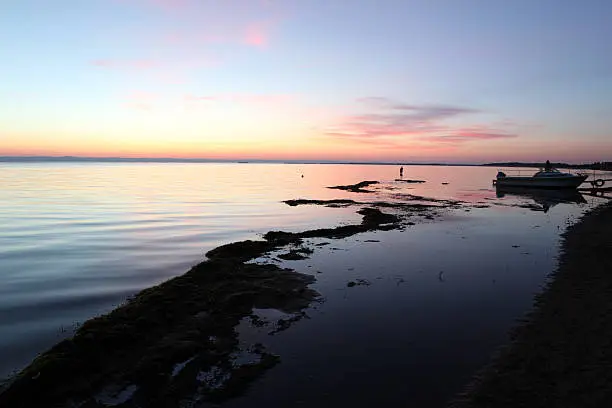 Sundown at Rock coast, Lake Baikal, Russia