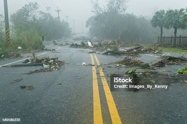Debri In Road During Typhoon Stock Photo - Download Image Now - Hurricane - Storm, Storm, Natural Disaster