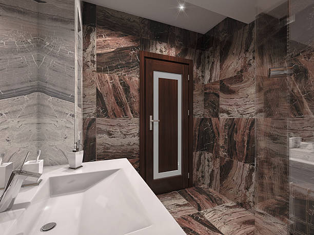 istock 3d illustration bathroom in gray and brown stone 485487296