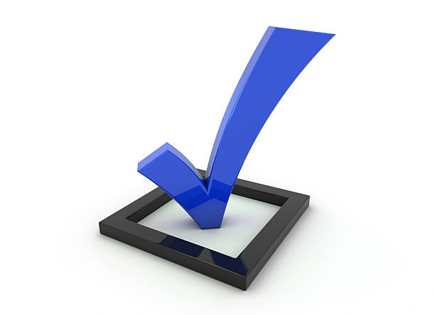 синий 3d отметьте символ - checkbox questionnaire checklist yes стоковые фото и изображения