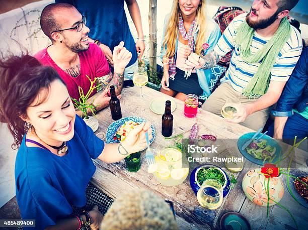 Beach Summer Dinner Party Celebration Concept Stock Photo - Download Image Now - 2015, Adult, African Ethnicity