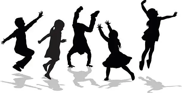 Vector illustration of Silhouette Of High Energy Active Kids