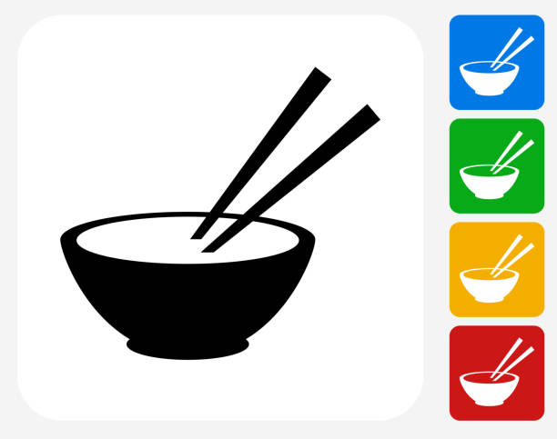 illustrations, cliparts, dessins animés et icônes de bol et baguettes icône plate conception graphique - white background cut out food choice