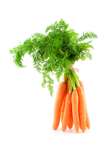 istock Bunch of fresh baby carrots on white background. 485492639