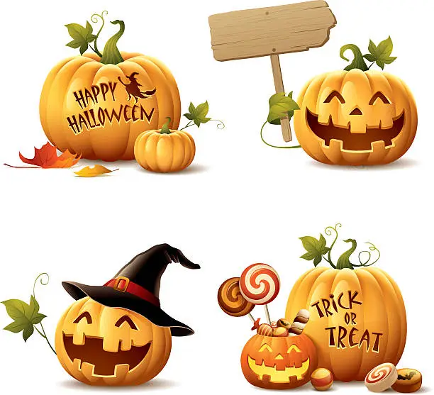 Vector illustration of Happy Halloween Pumpkin Set