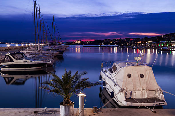 istock Yacht marina at night 485493750