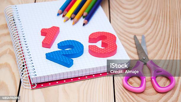 Notebook With School Supplies Stock Photo - Download Image Now - 2015, Blank, Copy Space