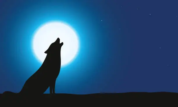 Vector illustration of Wolf sitting and roaring on the ground