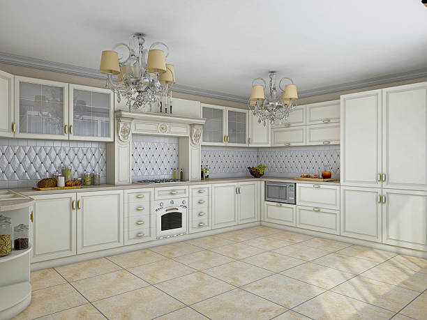 istock 3D illustration of white kitchen in classical style 485494818