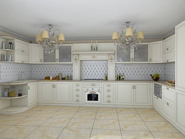 istock 3D illustration of white kitchen in classical style 485494904
