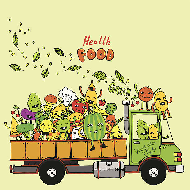 ilustrações, clipart, desenhos animados e ícones de verde entrega de refeições.  ilustração vetorial. - cauliflower portion growth vegetable
