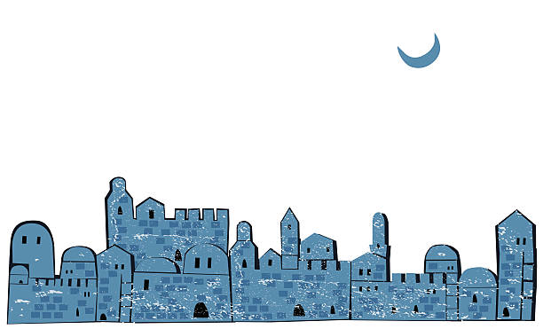 jerusalem, alte stadt silhouette bei nacht - jerusalem middle east architecture jerusalem old city stock-grafiken, -clipart, -cartoons und -symbole