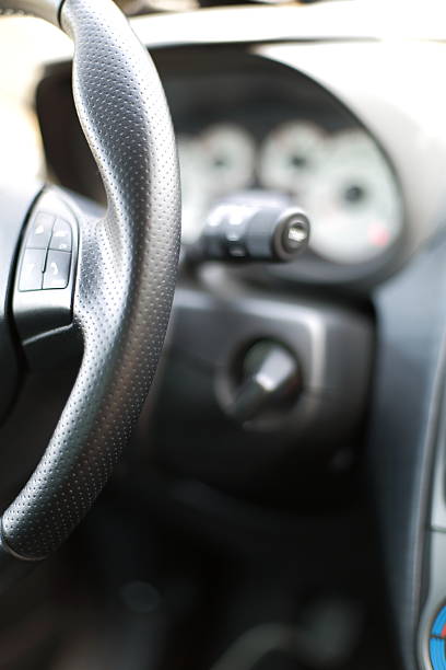 istock Sports leather steering wheel in a modern car 485494962