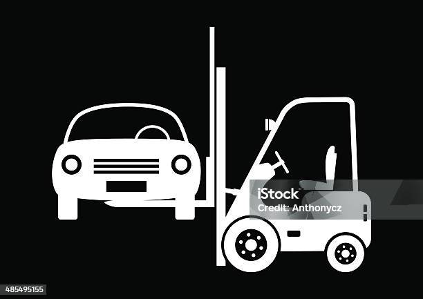 Forklift Truck With Car Stock Illustration - Download Image Now - Black And White, Black Color, Broken
