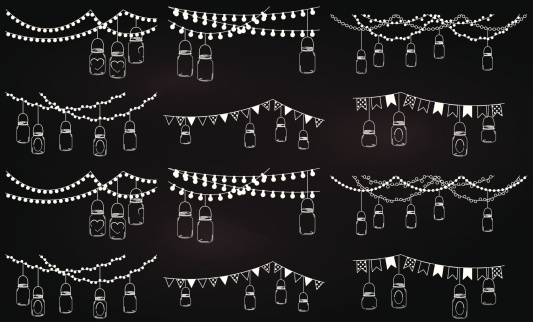 Vector Collection of Chalkboard Style Mason Jar Lights. No transparencies or gradients used. Large JPG included. Each element is individually grouped for easy editing.