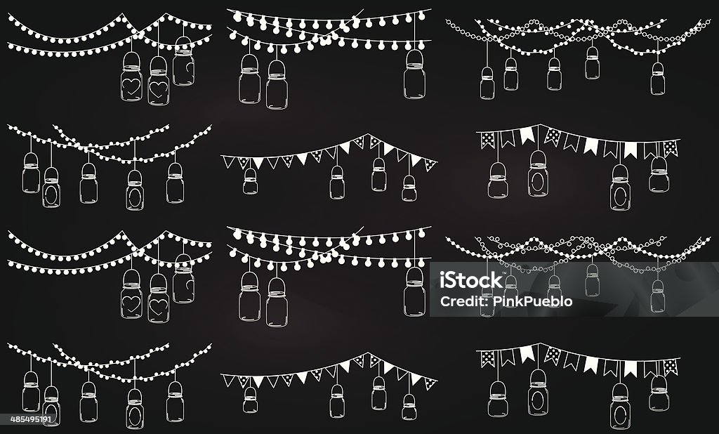 Collection of chalkboard style mason jar lights Vector Collection of Chalkboard Style Mason Jar Lights. No transparencies or gradients used. Large JPG included. Each element is individually grouped for easy editing. Lantern stock vector