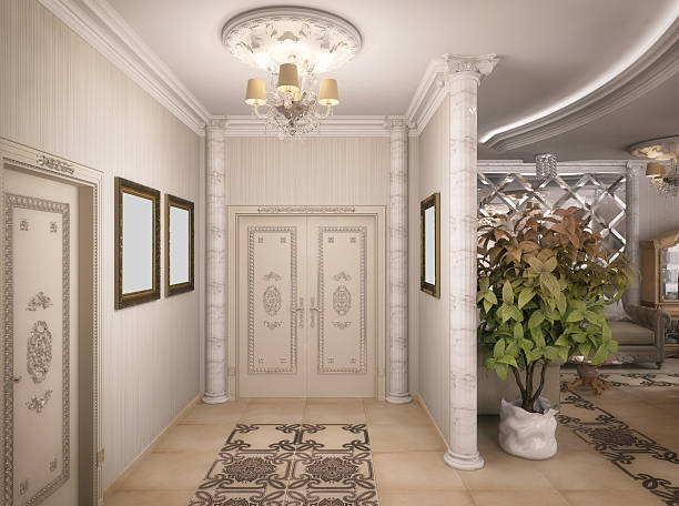 istock 3D rendering of a drawing room, corridor and kitchen 485495232