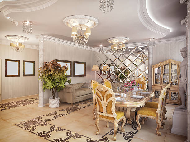 istock 3D rendering of a drawing room, corridor and kitchen 485495280