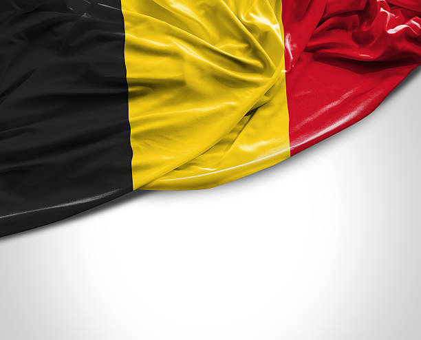 istock Belgian waving flag on white background 485498164
