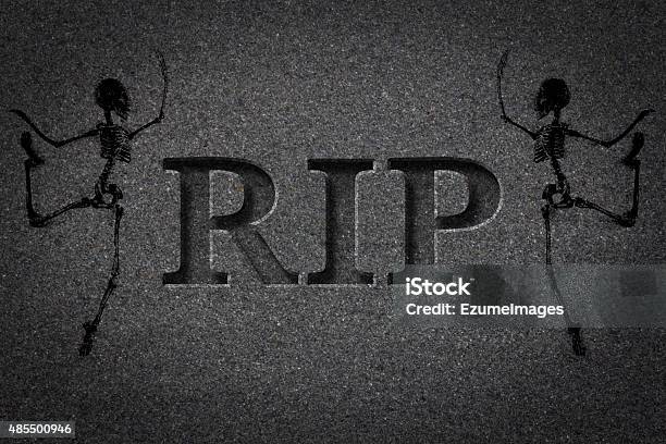 Engraved Gravestone Rip Skeleton Stock Photo - Download Image Now - 2015, Cemetery, Characters