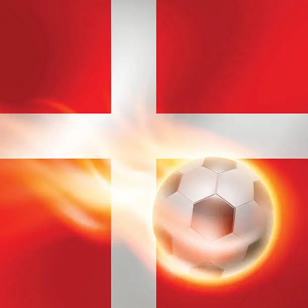 Vector illustration of Burning football on Denmark flag background