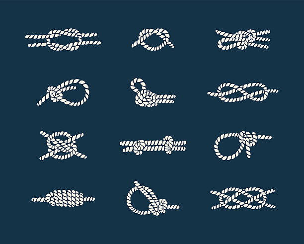 항해 로프 매듭 설정 - rope circle lasso twisted stock illustrations