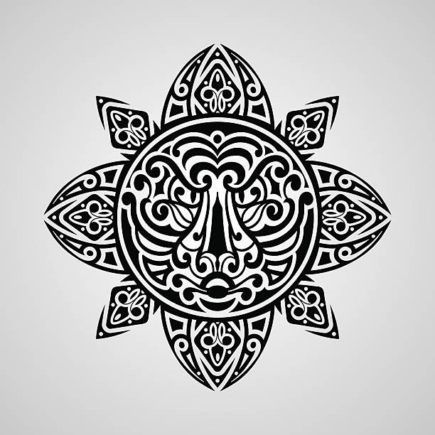 ilustrações, clipart, desenhos animados e ícones de vetor de sol com rosto de tigres no centro - pattern maori tattoo indigenous culture