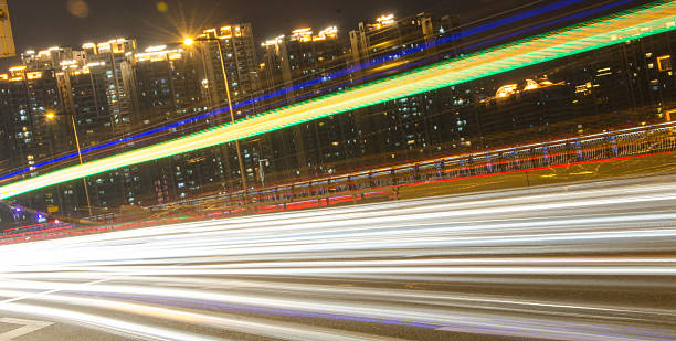istock Big city road car lights at night 485506435