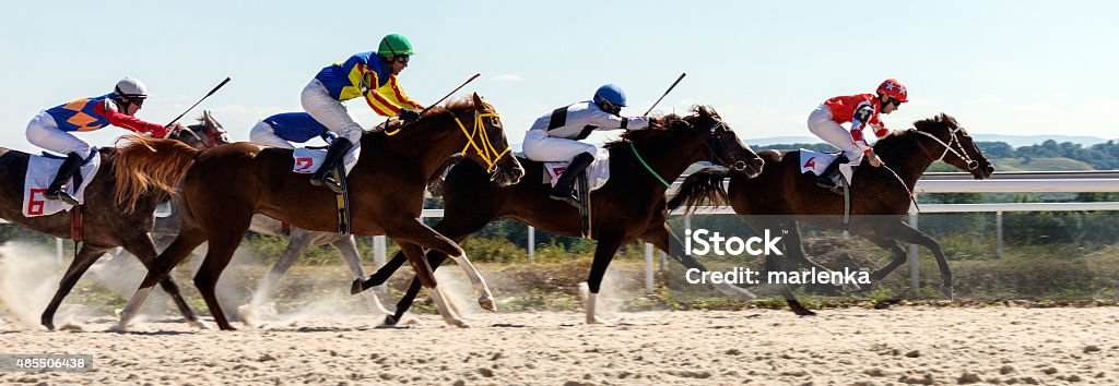 Horse racing in Pyatigorsk Race for the prize of the "OKS" in Pyatigorsk,Northern Caucasus, Russia. Horseracing Track Stock Photo