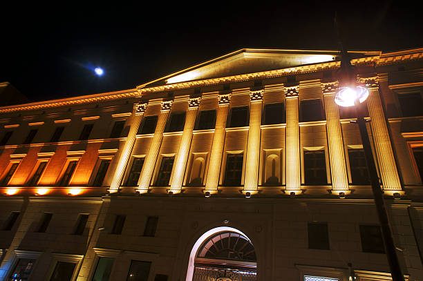 istock Illuminated facade of the building and moon 485507305