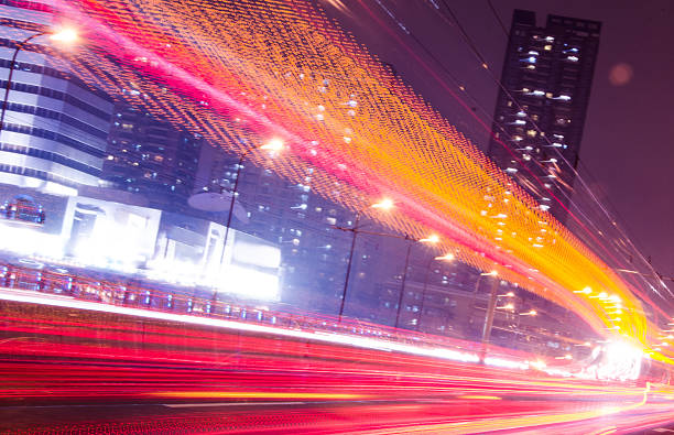 istock Big city road car lights at night 485507627