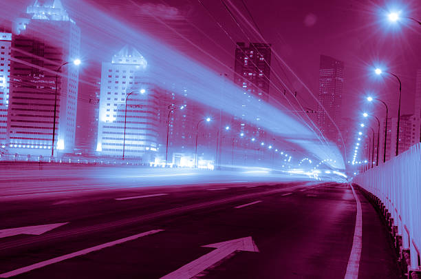 istock Big city road car lights at night 485507815