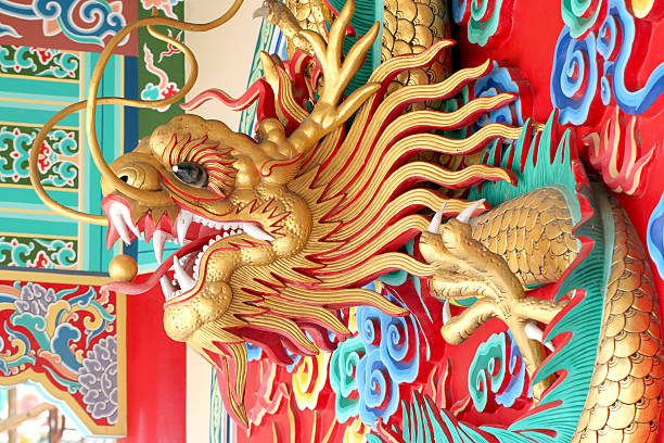 istock Gold dragon statue in Chinese temple. 485509089