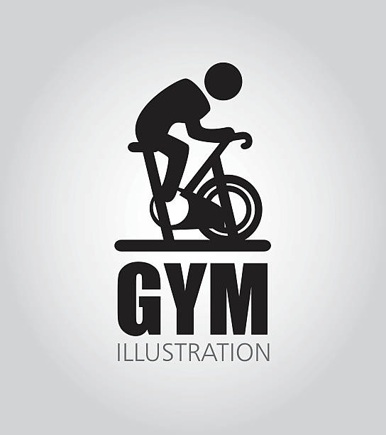 fitness design fitness design over gray background, vector illustration spin bike stock illustrations