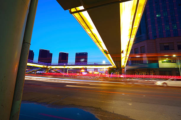 istock Urban footbridge and road intersection of night scene 485510620
